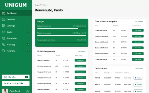 Unigum portale b2b dashboard